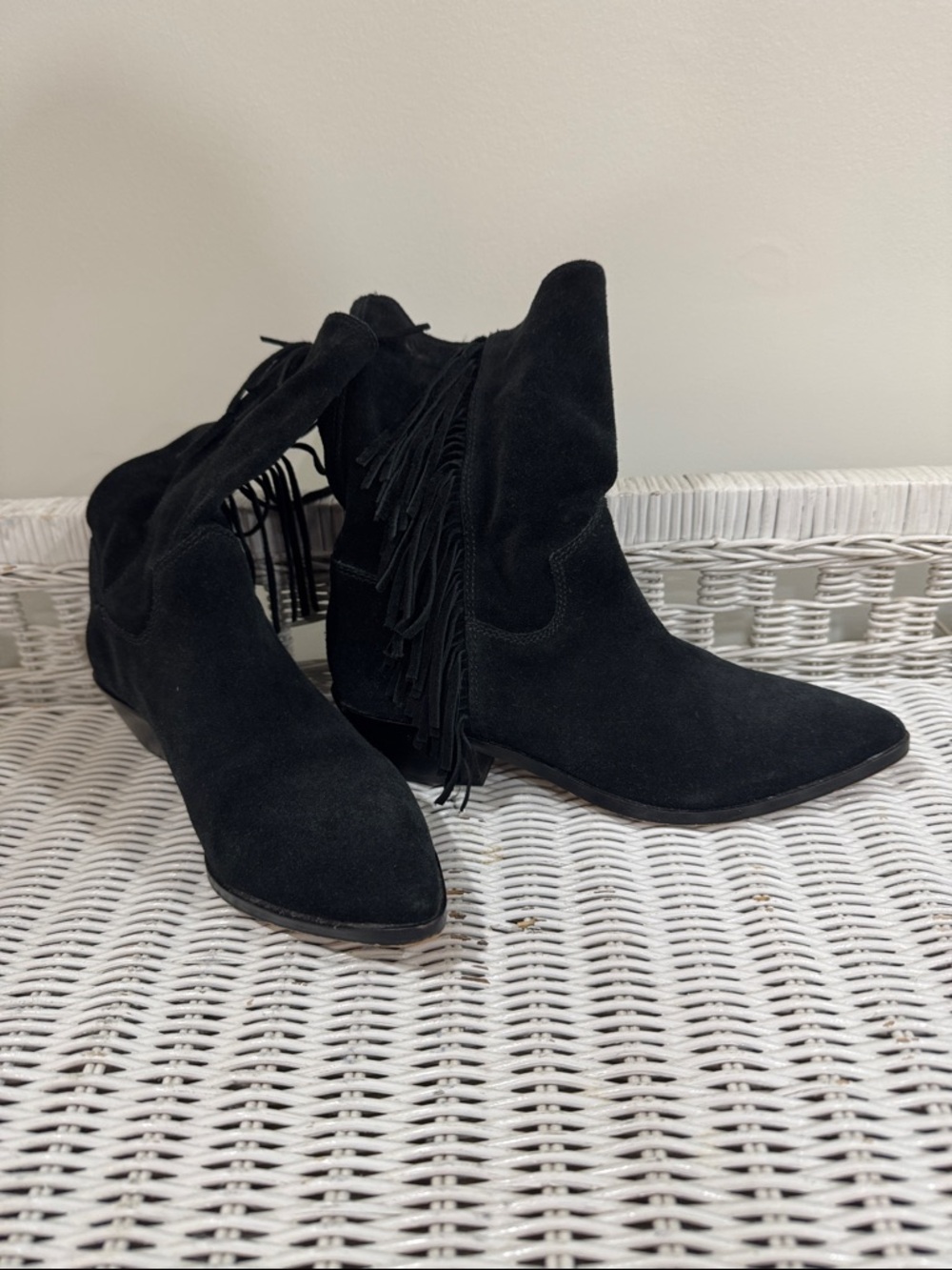 Rebecca Minkoff Black Suede Fringe Ankle Boots - Women size 6